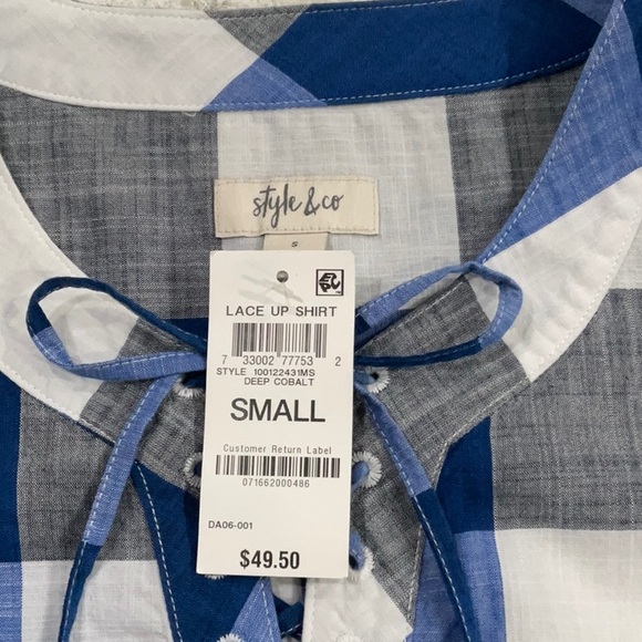 Style & co lace up shirt deep cobalt size S - Picture 6 of 11